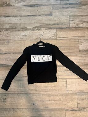 Alice + Olivia Black 'Nice/Naughty’ Sequin Long-Sleeve Top